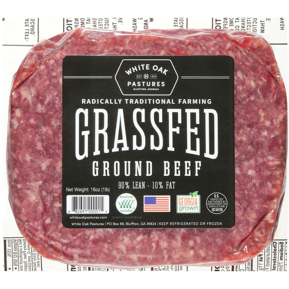White Oak Pastures Grassfed 90%/10% Ground Beef