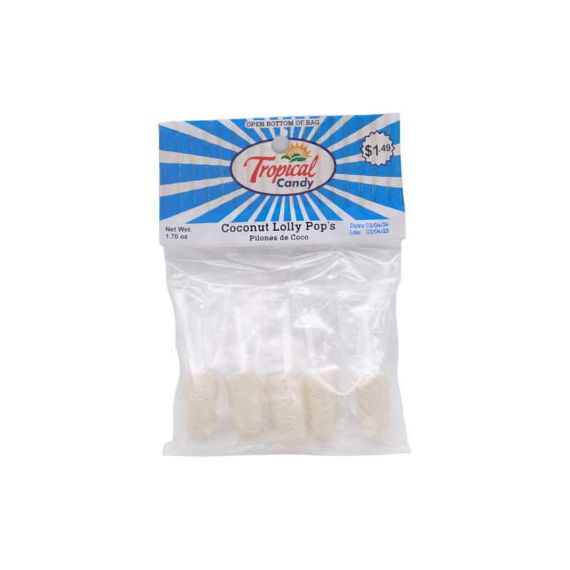 Tropical Coconut Lollipop (Pilones De Coco) - 12ct/1.70oz - Box: - Loc