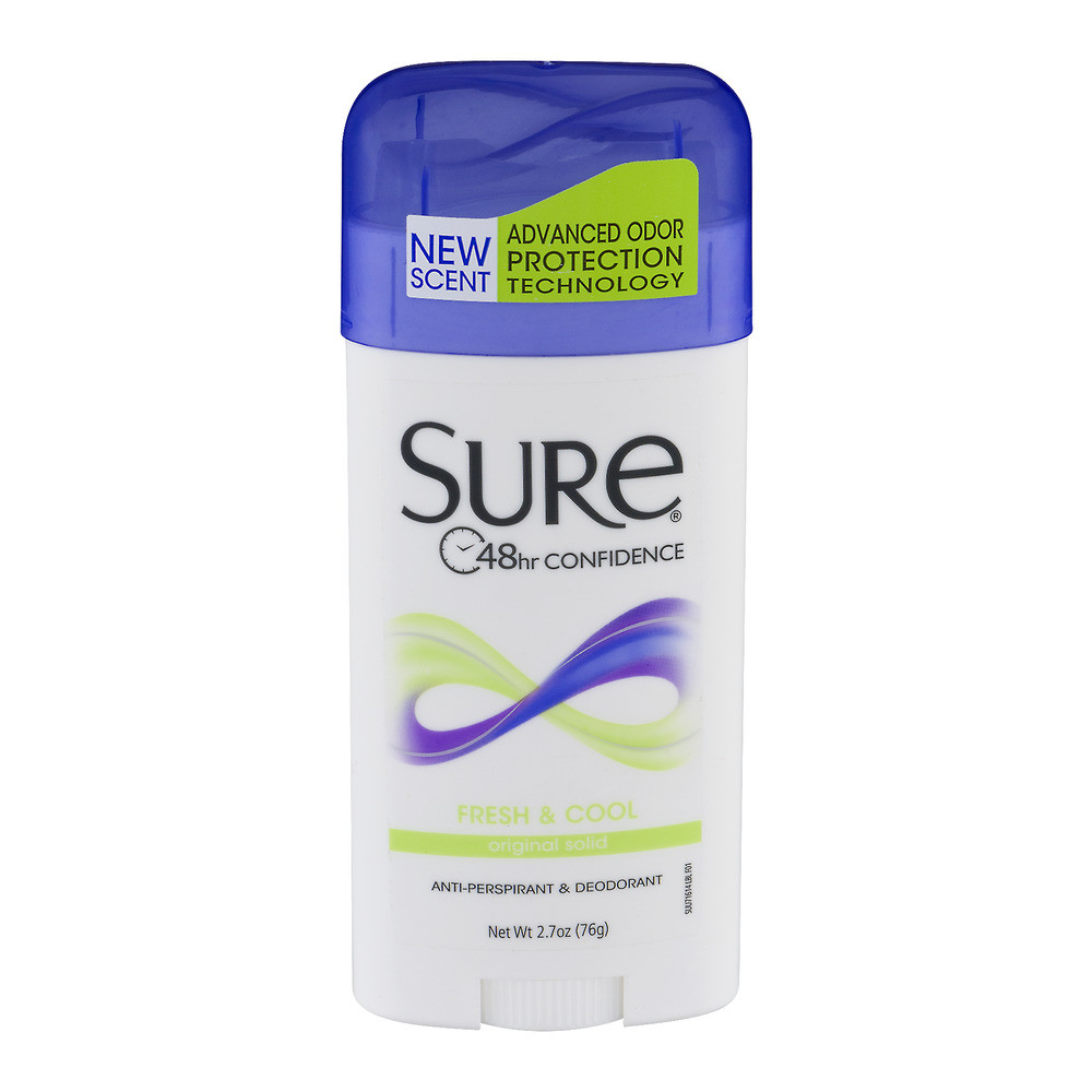 Sure Anti Perspirant & Deodorant, Original Solid, Fresh & Cool 2.7 Oz