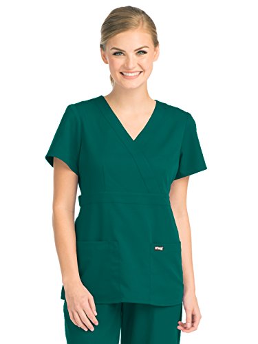 Grey's Anatomy 4153 Women's Mock Wrap Top Hunter Green XS