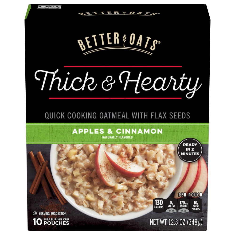 Better Oats Thick & Hearty Instant Oatmeal With Flax Seeds, Apples & Cinnamon