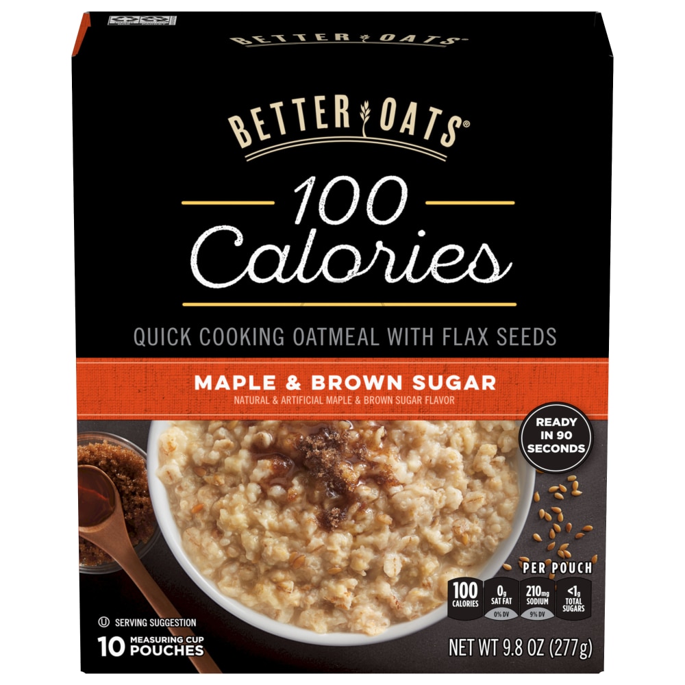 Better Oats 100 Calories Instant Oatmeal With Flax Seeds Maple & Brown Sugar Pouches
