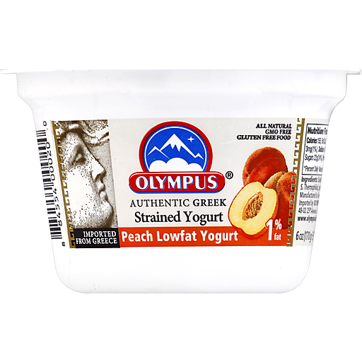 Olympus Yogurt, Authentic Greek, Lowfat, Peach 6 Oz