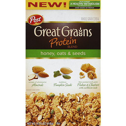Great Grains Cereal, Whole Grain, Protein Blend, Honey, Oats & Seeds 14.75 Oz
