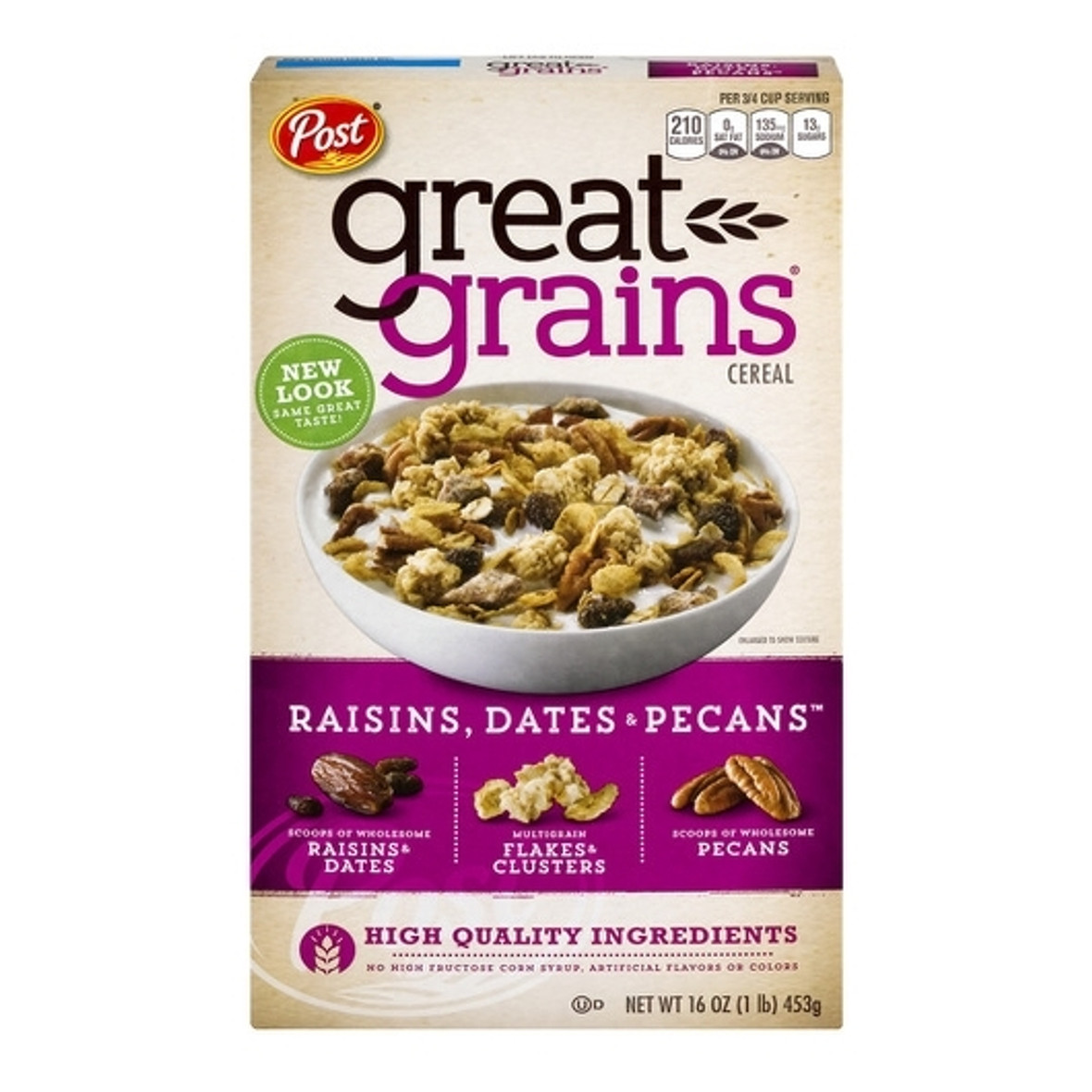 Post Great Grains Raisins, Dates & Pecans Whole Grain Cereal, 16 Ounce