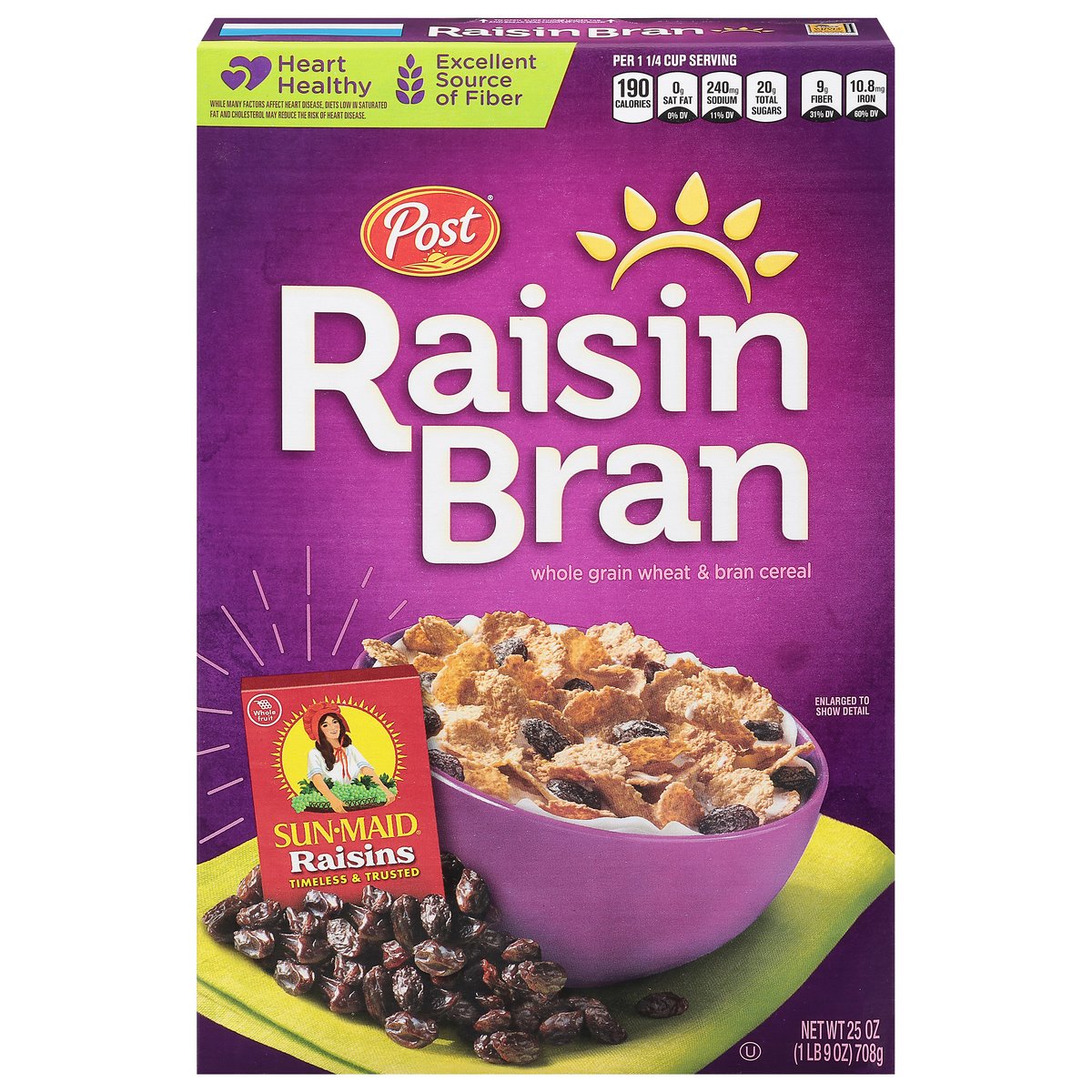 Post Raisin Bran, Whole Grain Wheat & Bran Breakfast Cereal, Kosher, 25 Ounce