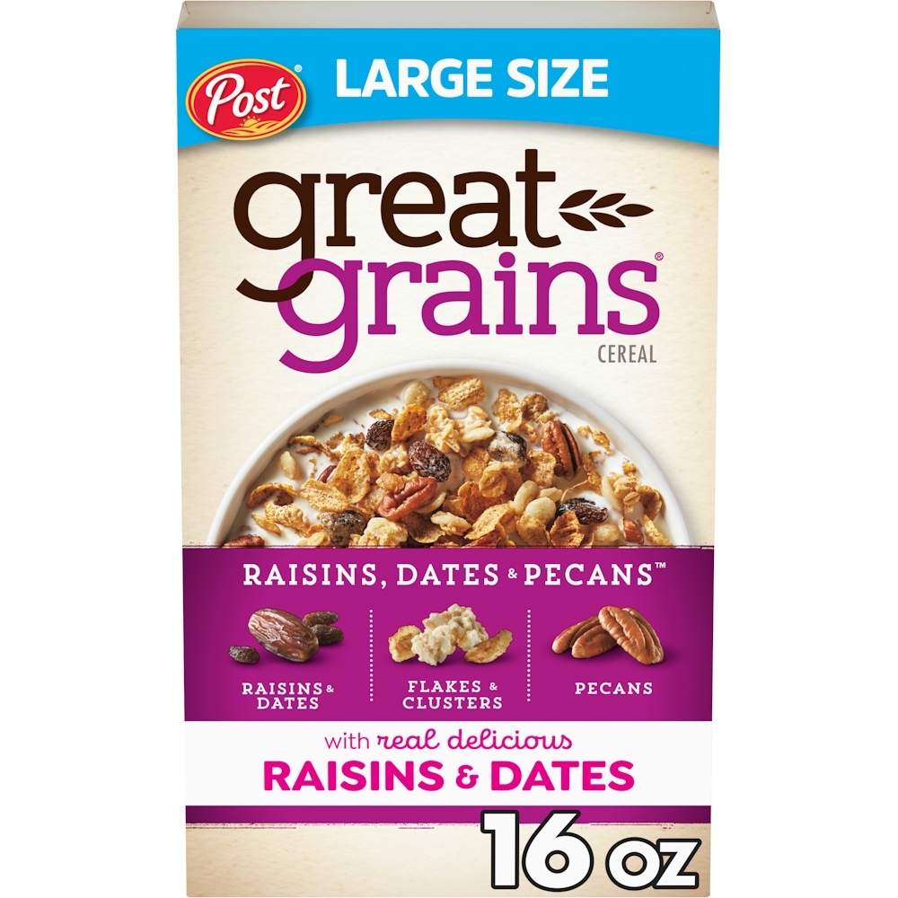 Post Great Grains Whole Grain Cereal, Raisins, Dates & Pecans - 16 Oz