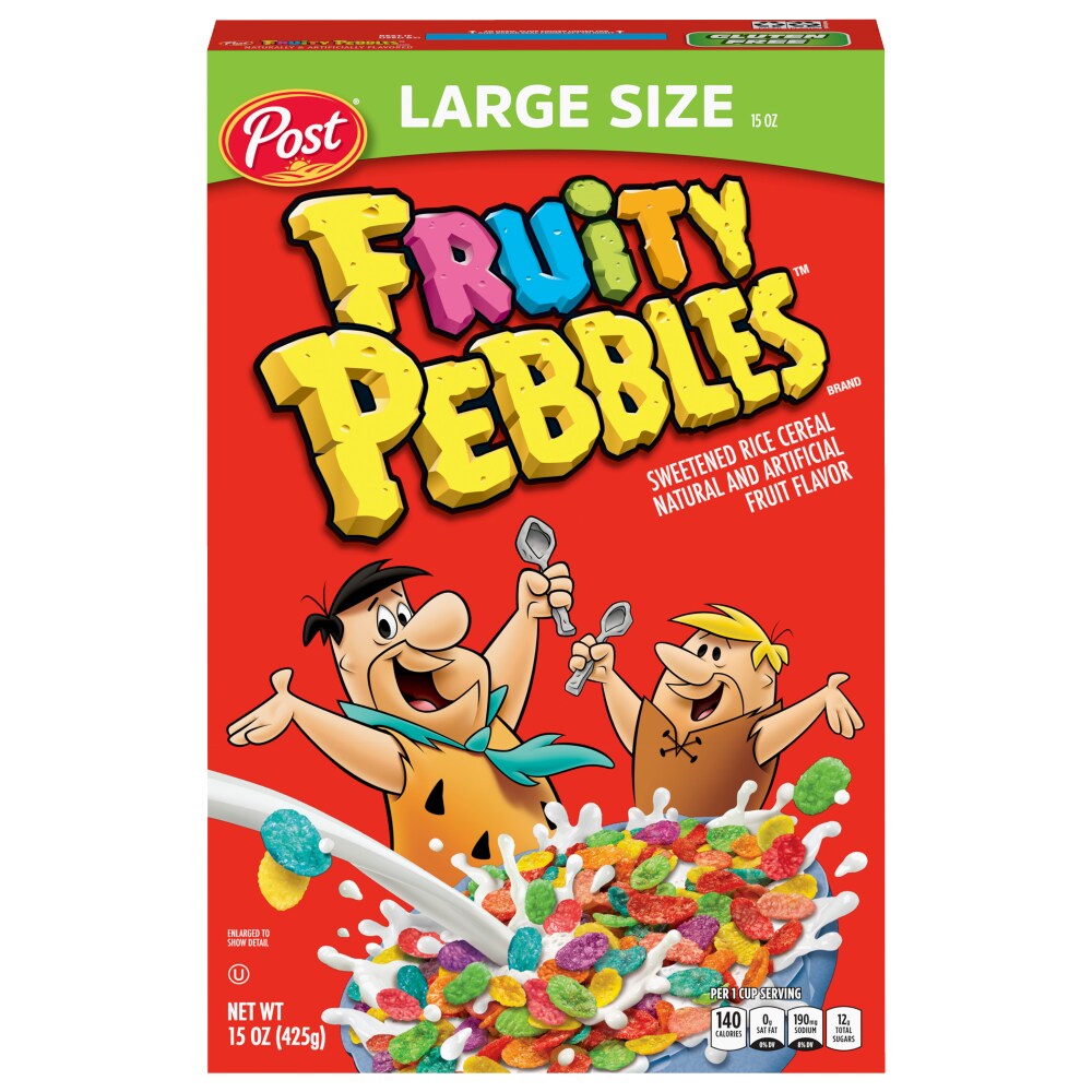 Post Fruity Pebbles Rice Cereal, Sweetened, Large Size 15 Oz