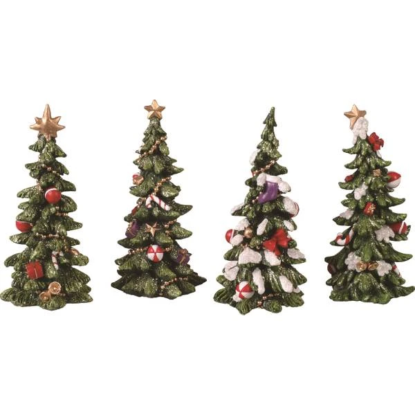 Transpac Snowy Christmas Tree Figurine Set Of 4 - 6 Inch Holiday Decor