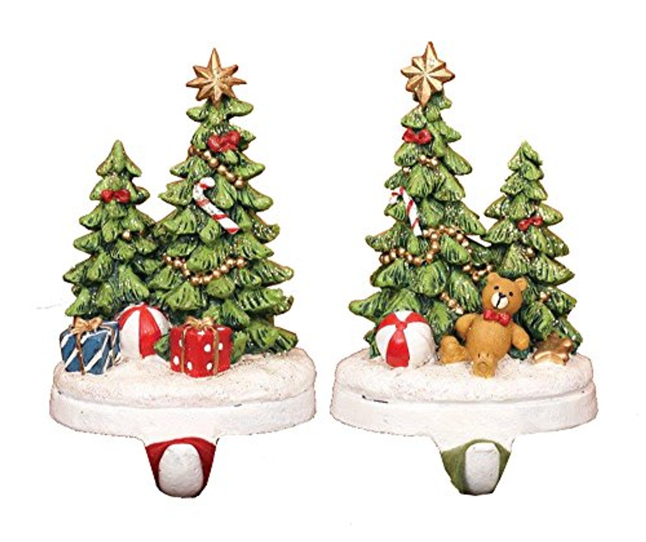 Glittered Holiday Tree Resin Stocking Holders - Set Of 2