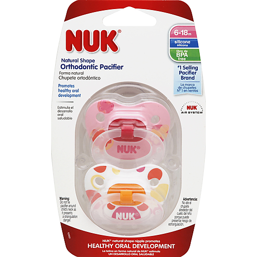 Nuk Pacifiers, Orthodontic, Natural Shape, Silicone, 6-18 M