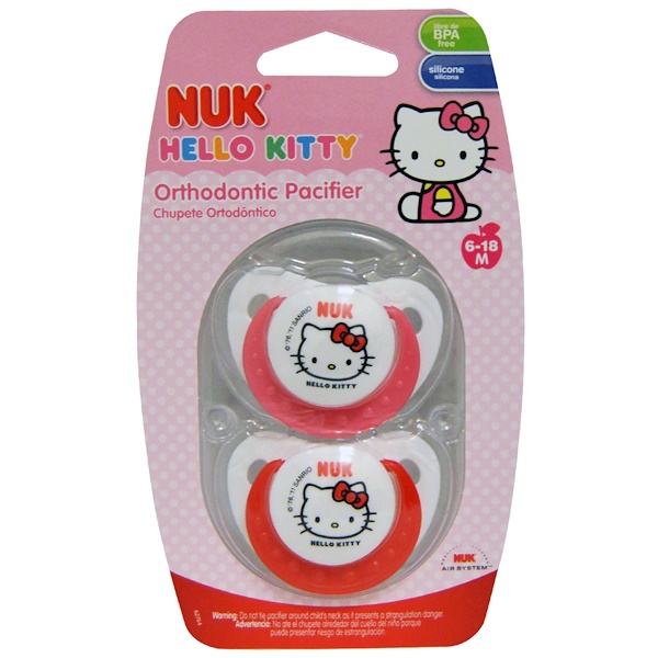 , (nuk) NUK, Hello Kitty Orthodontic Pacifier, 6-18 Months, 2 Pacifiers