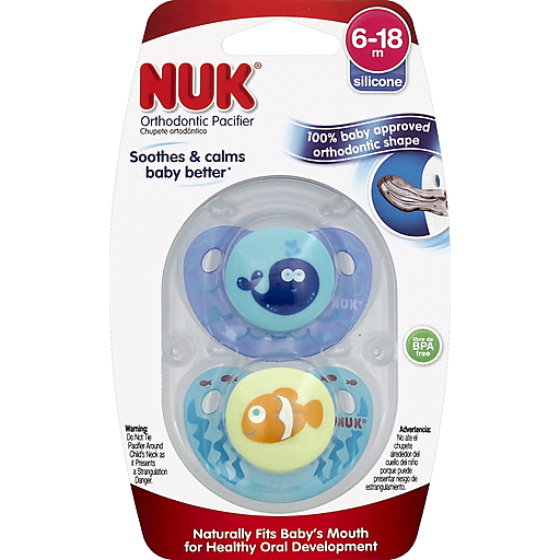 NUK Pacifier, Orthodontic, Silicone, 6 18 M