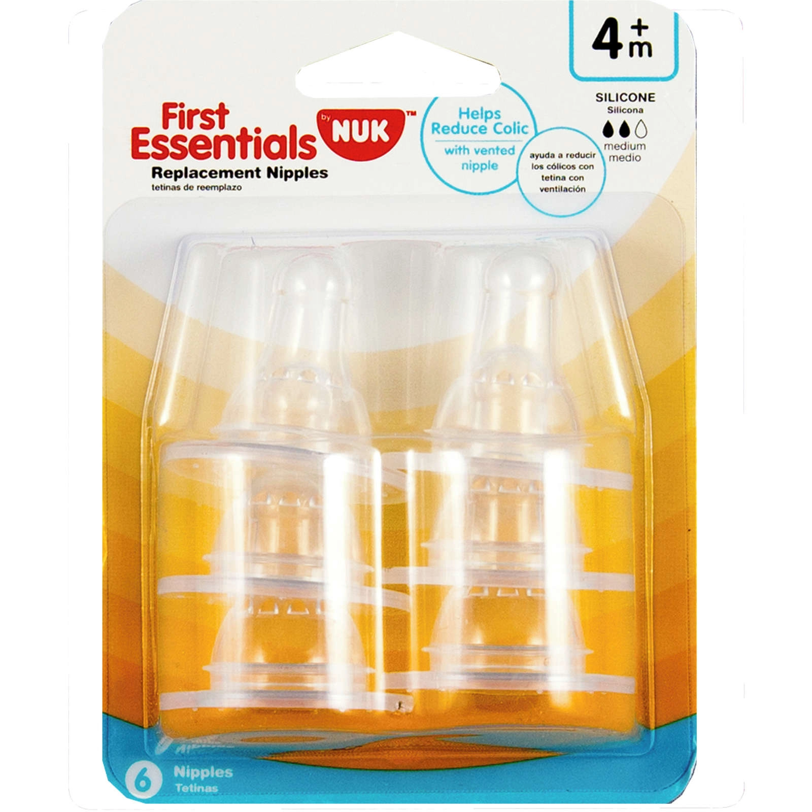 Gerber First Essentials Nipples, Medium Flow, Silicone, 4M
