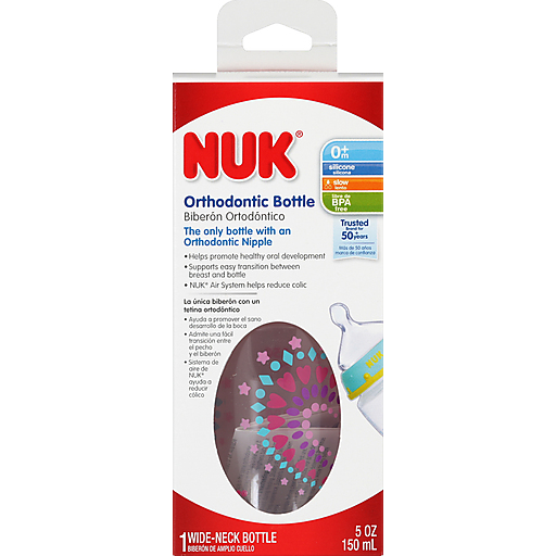 NUK Bottle, Orthodontic, Wide Neck, Silicone, Slow, 10 Oz, 0+M