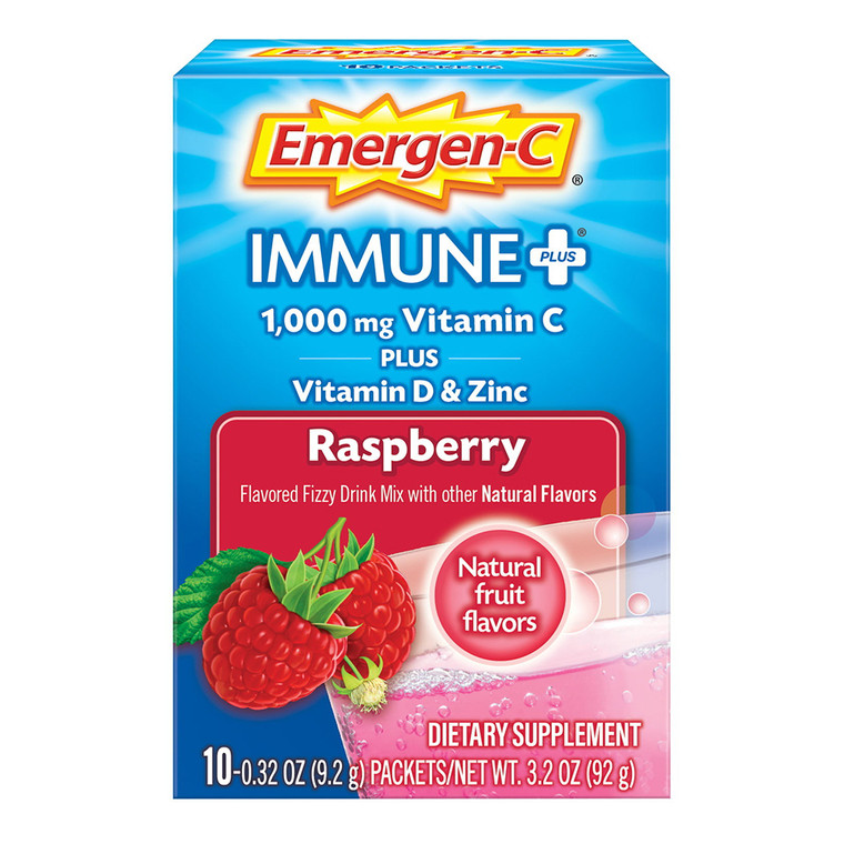 Emergen-C Immune Plus Dietary Supplement Drink Mix With Vitamin D - Raspberry Flavor - 10ct