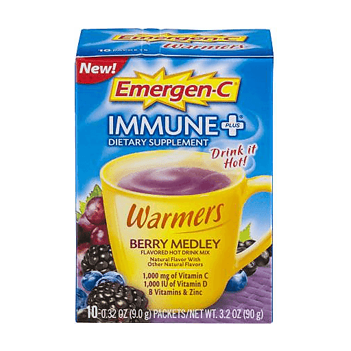 Emergen C Warmers Flavored Hot Drink Mix, Immune +, Berry Medley