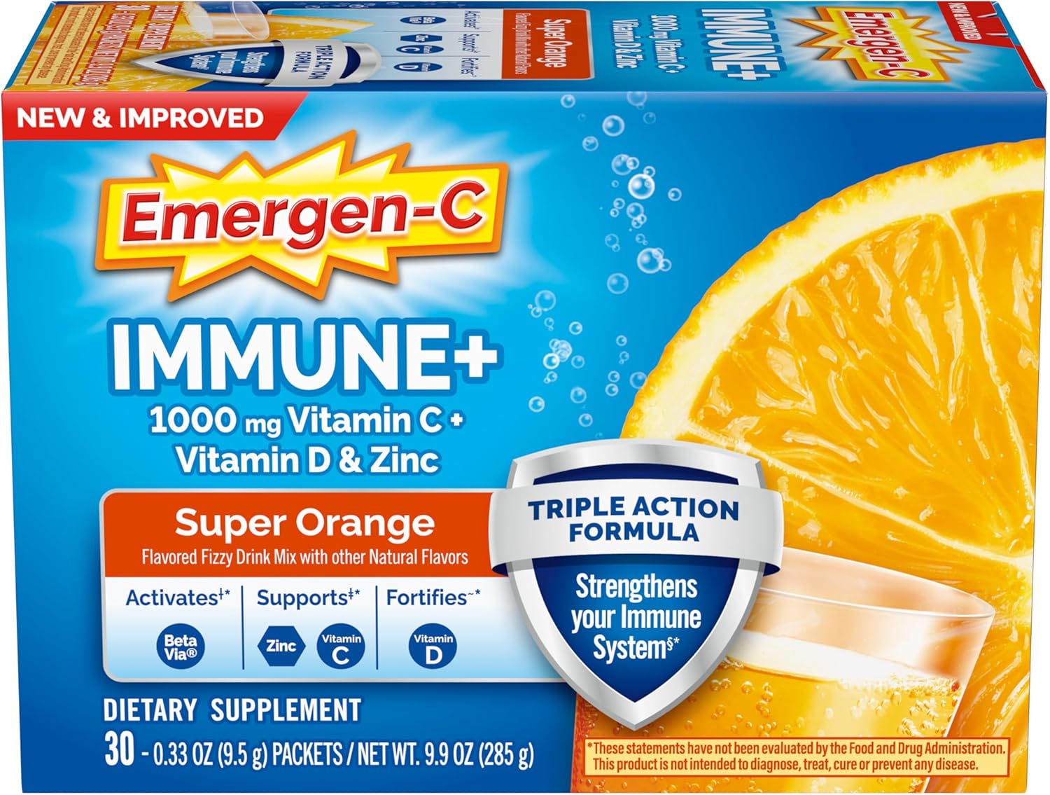 Emer'gen-C Immune+ Powder Drink Mix With Vitamin - Super Orange