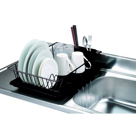 Home Basics 3-Piece Dish Drainer Set, Black