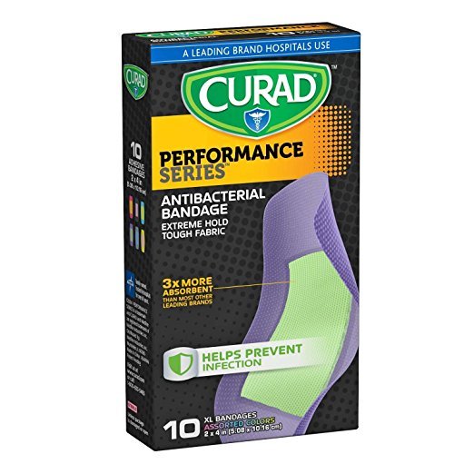 Curad Performance Series Bandages, Antibacterial, XL, Assorted Colors