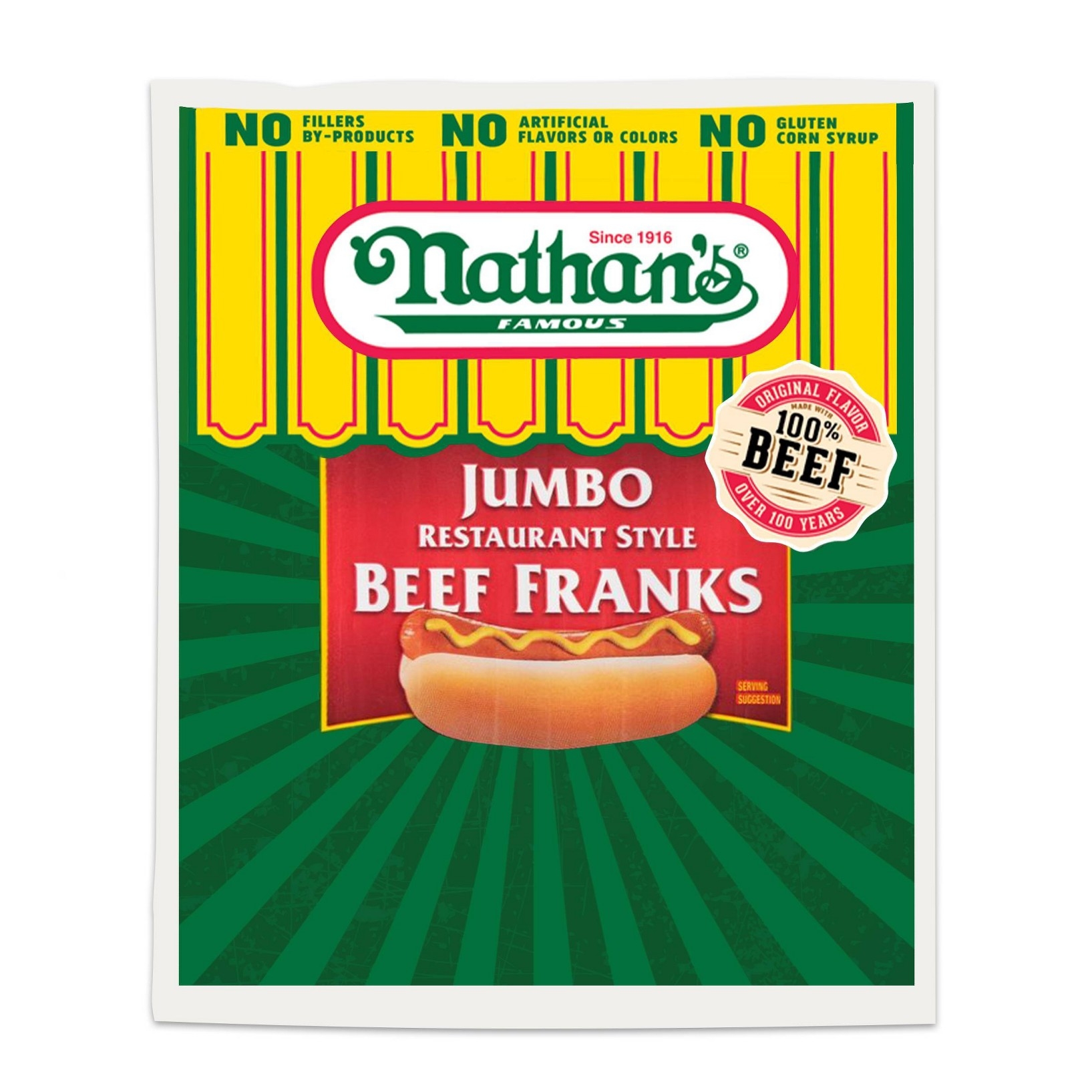 Nathan's Famous Beef Franks, Restaurant Style, Jumbo, Dinner Size