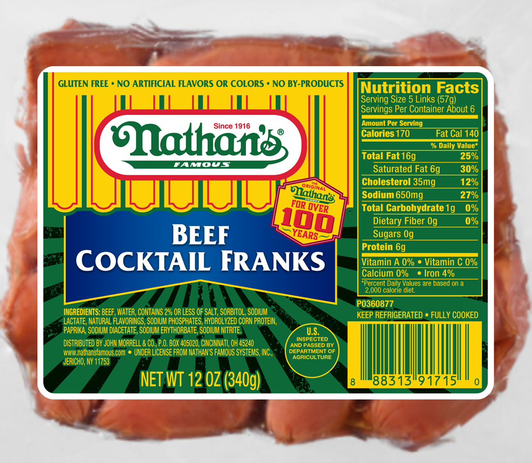 Nathan's Famous Beef Cocktail Franks 12.00 Oz