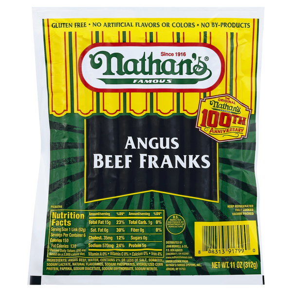 Nathan's Famous Angus Beef Franks - 6 Count 11.00 Oz