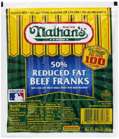 Nathan's Famous 50% Reduced Fat Beef Franks 10.5 Oz. Pack
