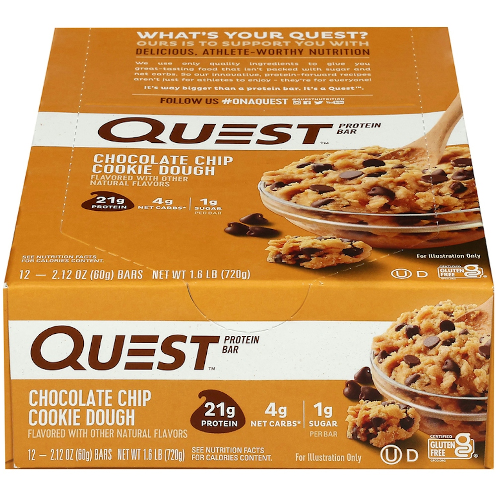 Quest Bar Protein Bar, Chocolate Chip Cookie Dough, 12 Bars, Nutrition