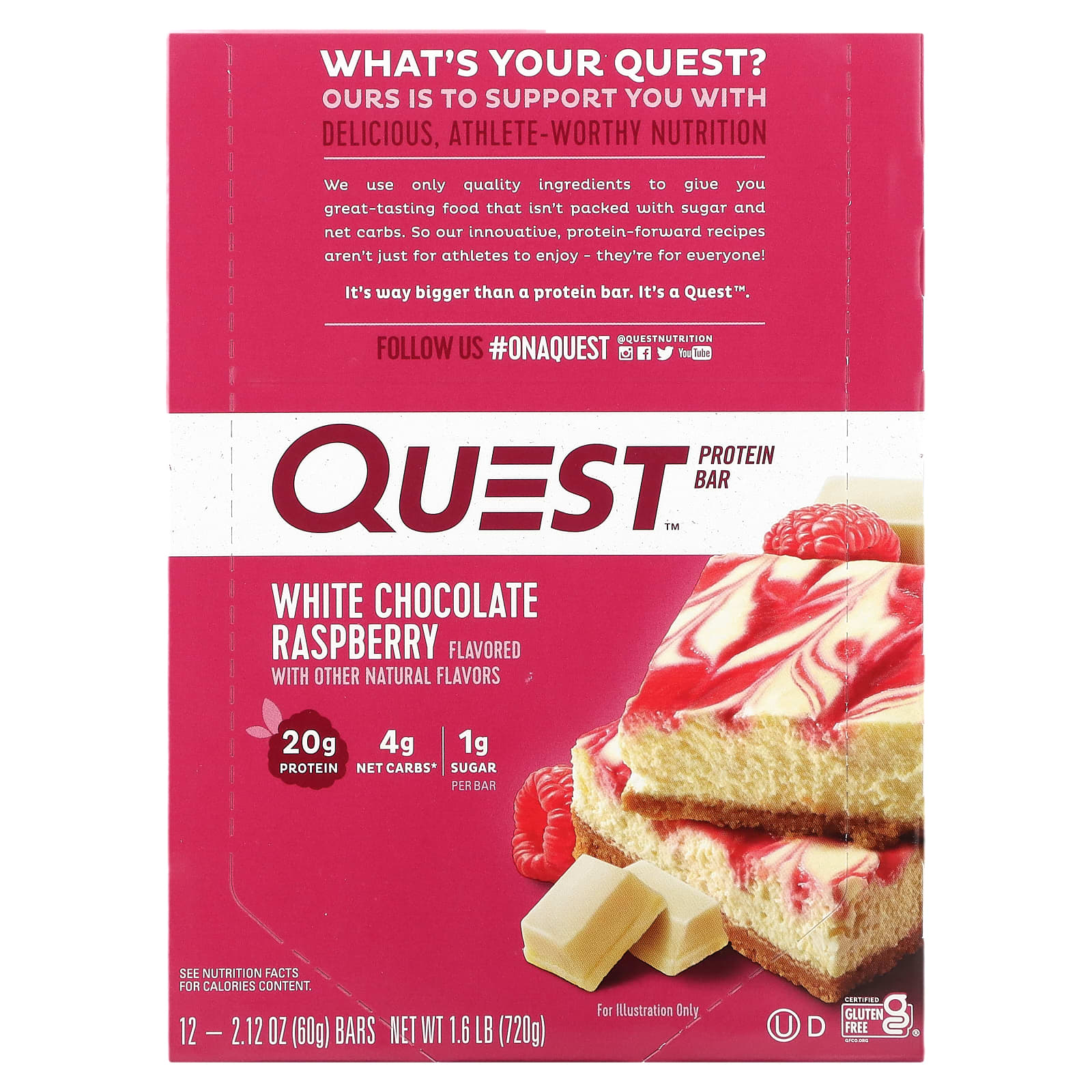 Quest Nutrition Protein Bar White Chocolate Raspberry Flavor 12-2.12 Oz. Bars