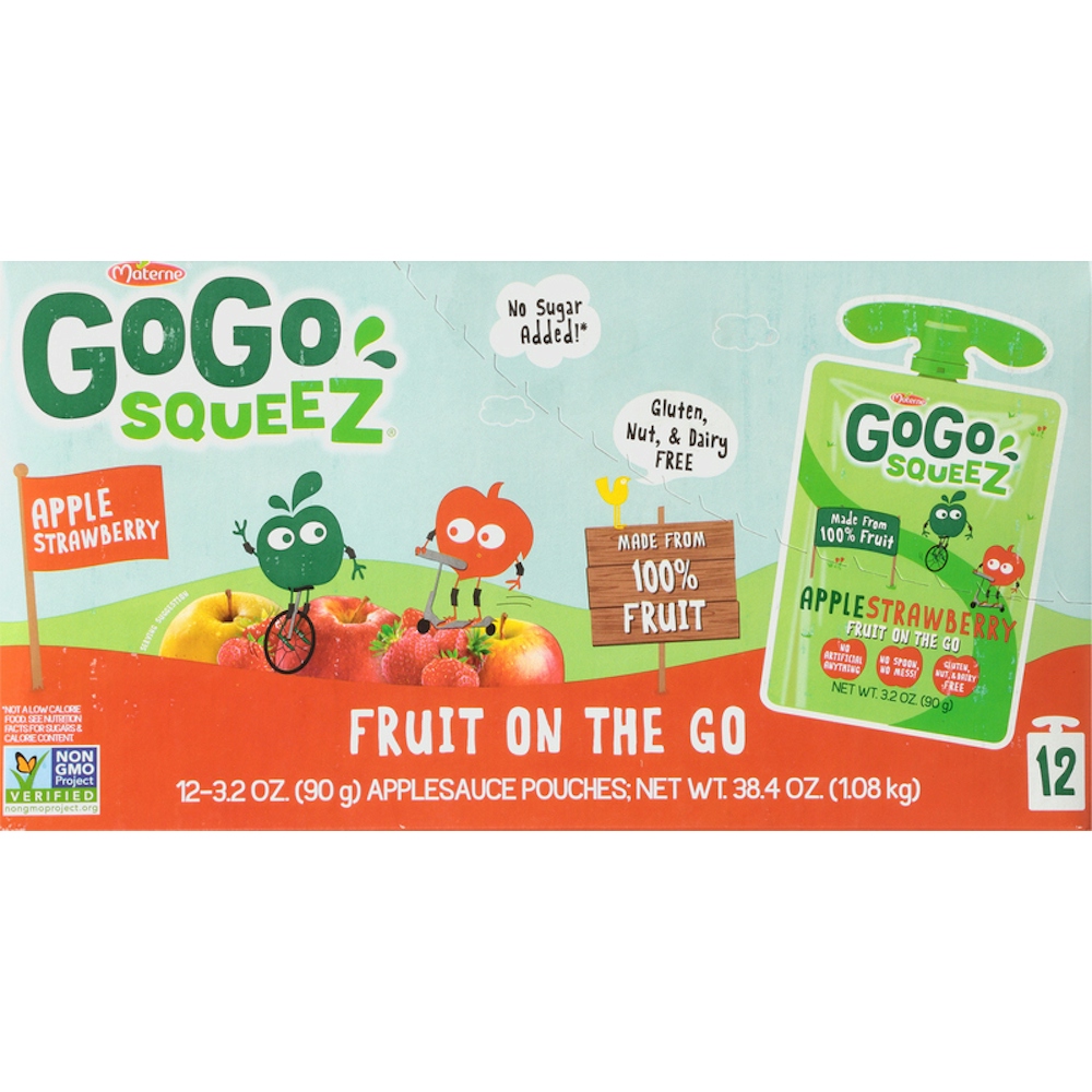 GoGo Squeez Fruit On The Go Apple Strawberry Applesauce 12 - 3.2 Oz Pouches