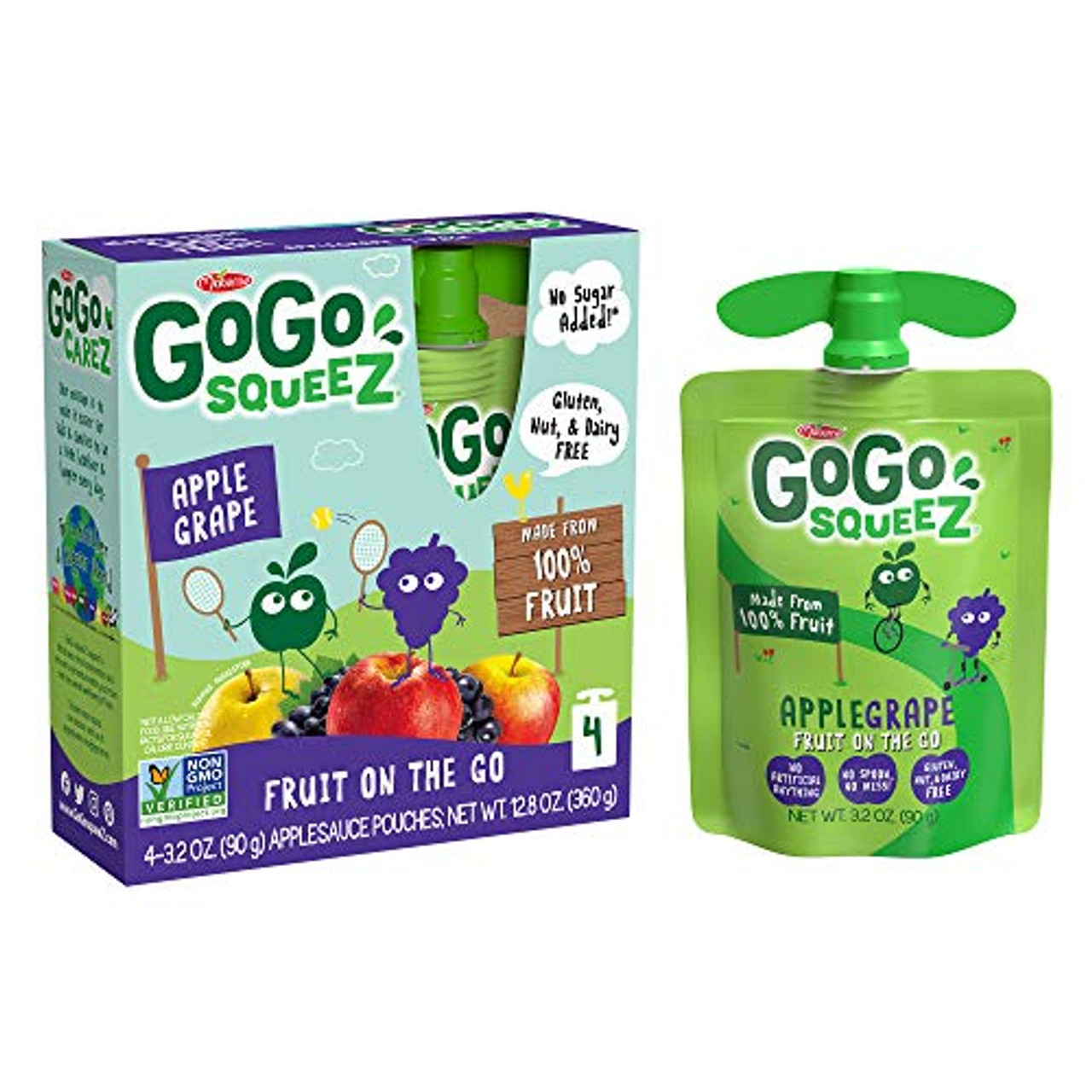 GoGo Squeez Applesauce, No Sugar Added, Fruit On The Go, Apple Grape