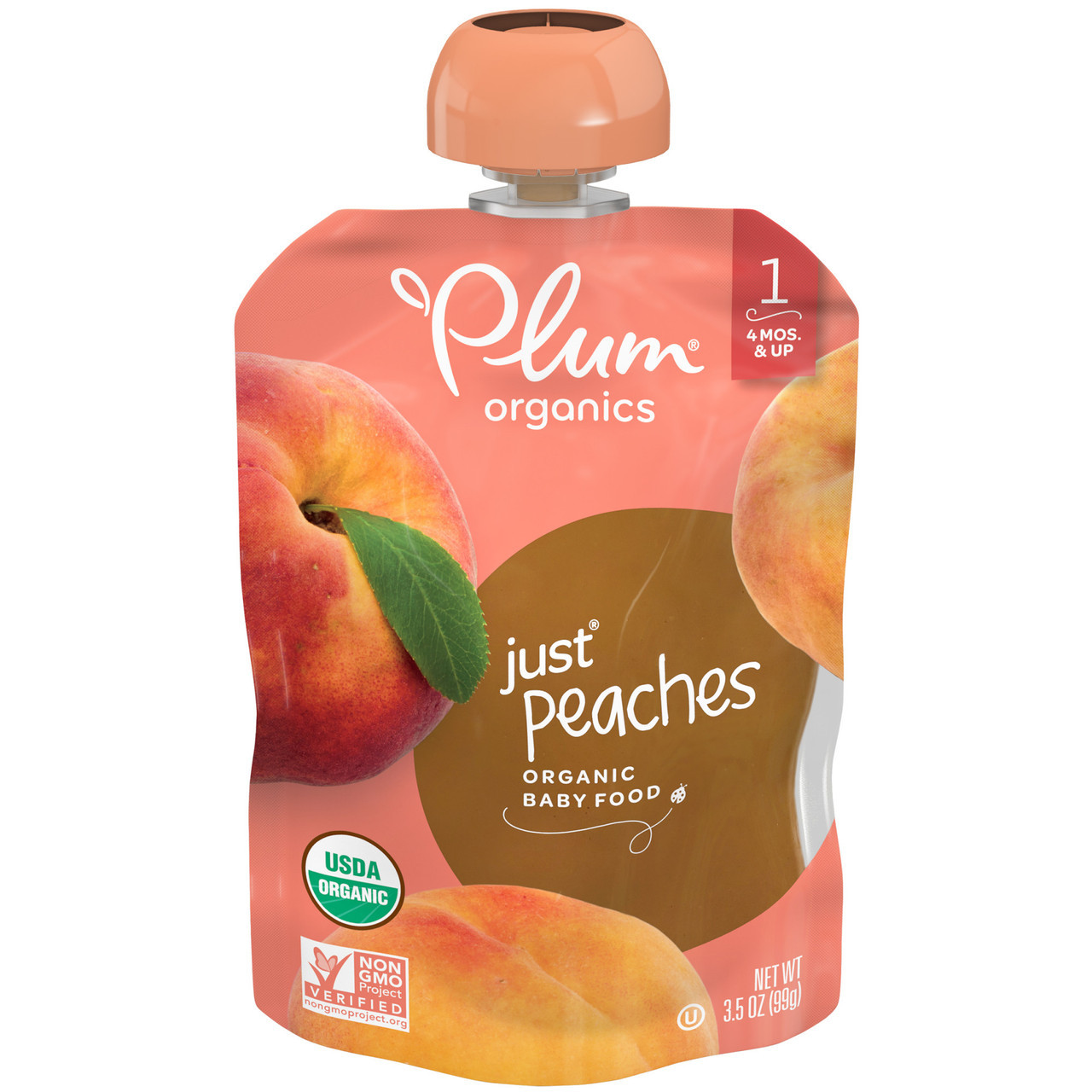 Plum Organics Just Peaches Stage 1 Organic Baby Food 3.5oz Pouch 3.5 Oz