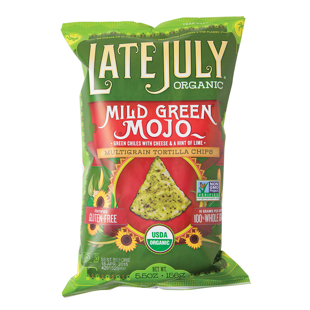 Late July Snacks Multigrain Mild Green Mojo Tortilla Chips, 5.5 Oz. Bag