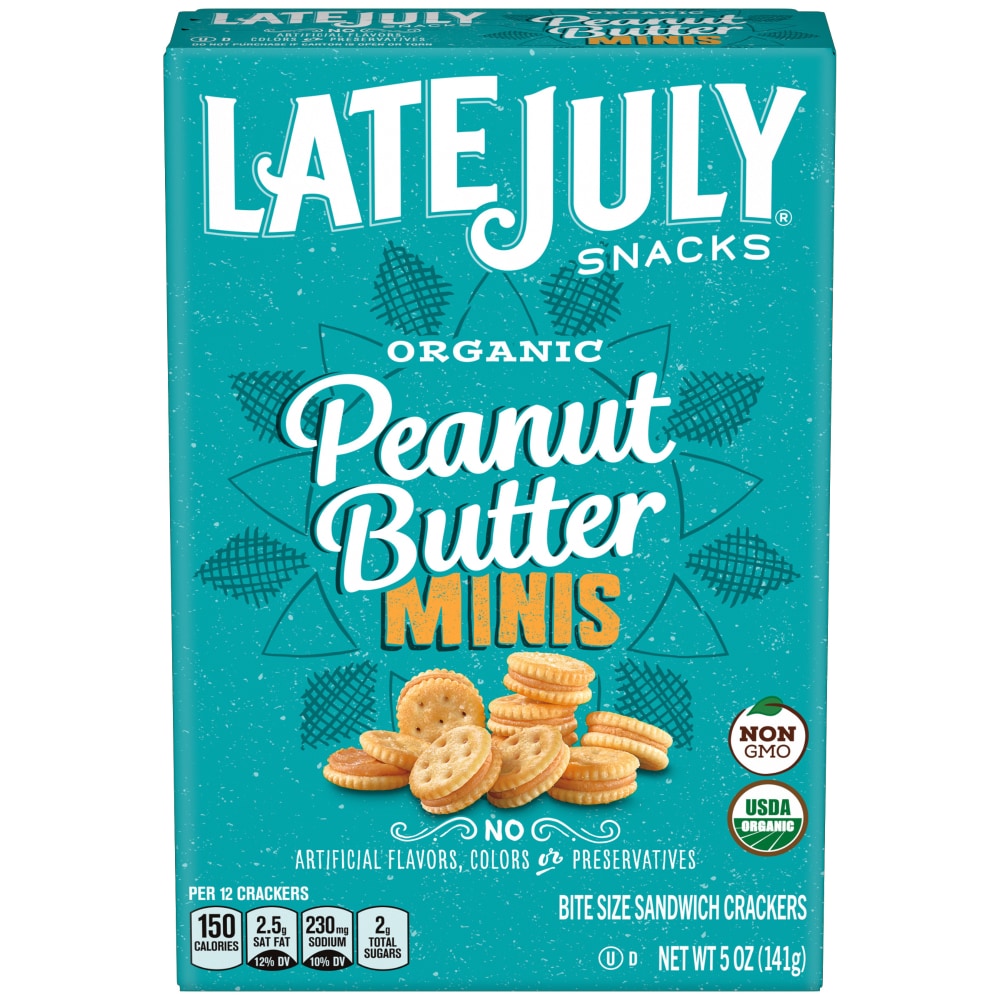 LATE JULY® Snacks Sandwich Crackers, Organic, Peanut Butter, Bite Size, Minis 5 Oz