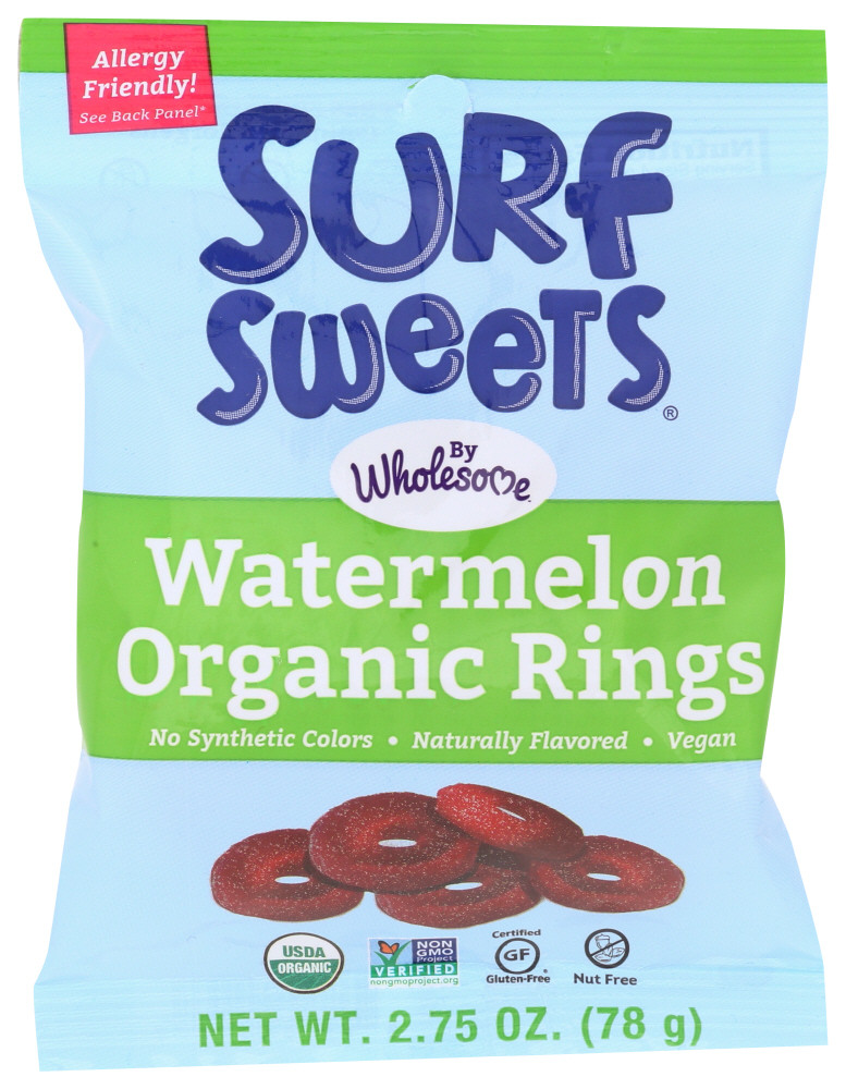 Surf Sweets Organic Rings - Watermelon - 2.75 Oz - Case Of 12