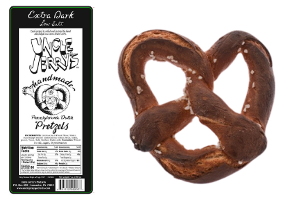 Uncle Jerrys Low Salt, Extra Dark, Handmade Pretzels - 8 Oz