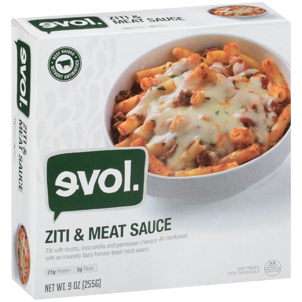 Evol Ziti And Meat Sauce, Single Serve, Frozen Meal, 9 Oz