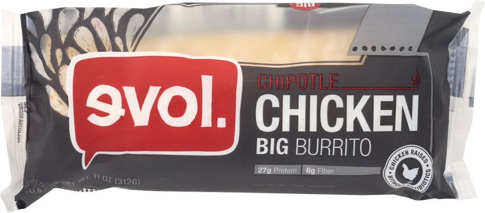 Evol Chipotle Chicken Big Burrito, Single Serve, Frozen, 11 Oz