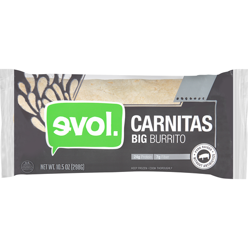 Evol Pork Carnitas Big Burrito, Single Serve, Frozen, 10 Oz