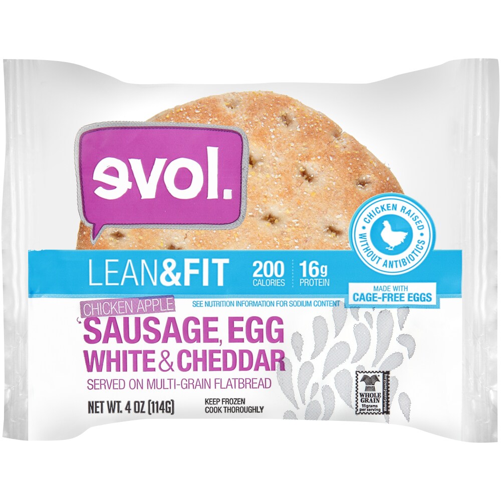 Evol Lean & Fit Breakfast Sandwich, Chicken Apple Sausage, Egg White & Cheddar