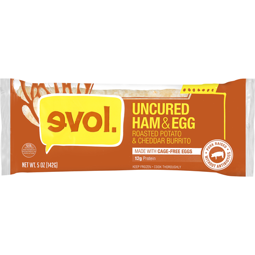Evol Uncured Ham, Egg, Roasted Potato And Cheddar Burrito, Single Serve, Frozen, 5 Oz