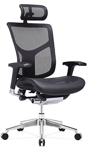 GM Seating Dreem Executive Office Chair With Seat Slide, Chrome - Black Mesh With Headrest