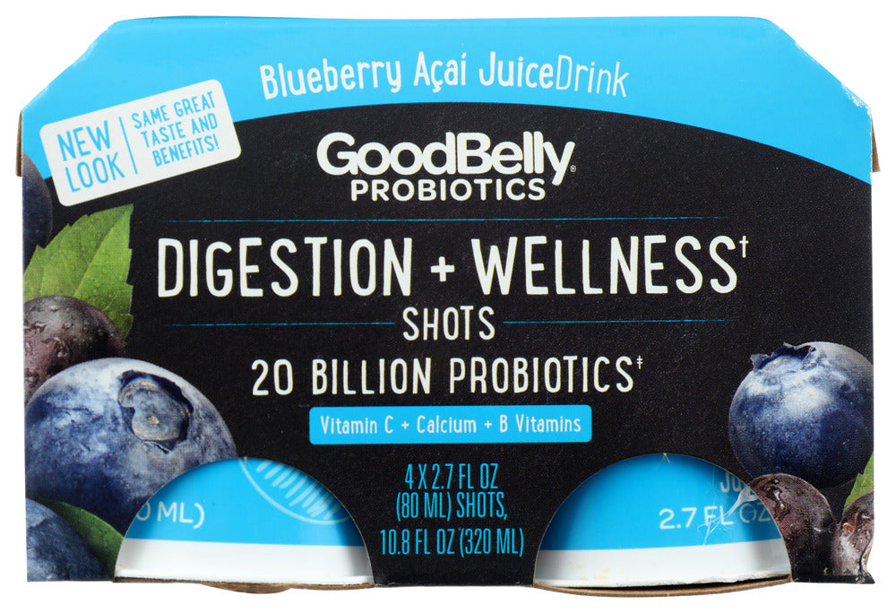 GoodBelly Plus Shot Juice Drink, Probiotic, Blueberry Acai Flavor