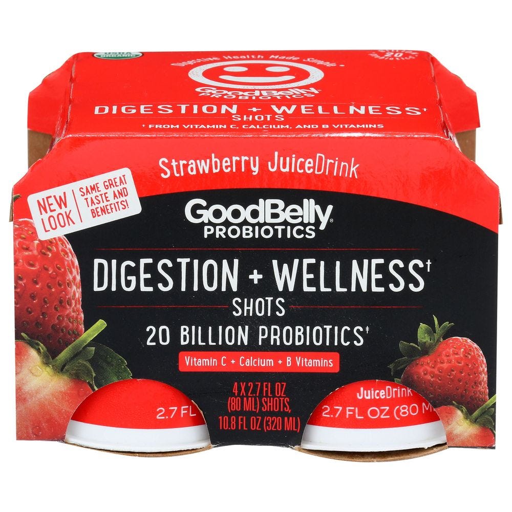 GoodBelly Probiotics Juice Drink, Dairy-Free, Shot, Strawberry Flavor