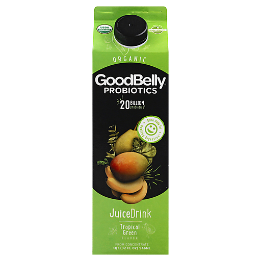 GoodBelly Probiotics Organic Tropical Green Juice Drink 1 Qt