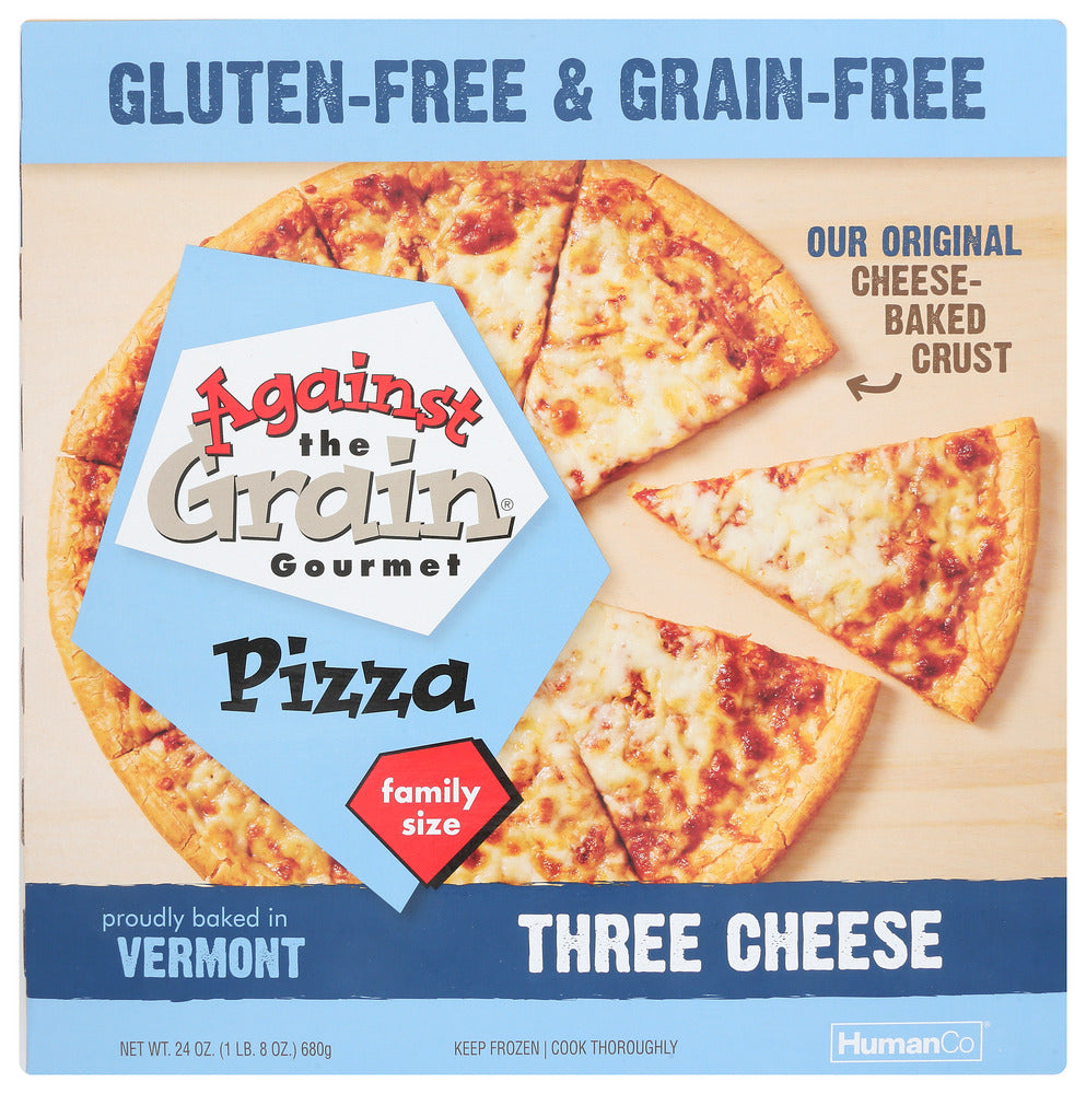 Against the Grain Gourmet Pizza, Gluten Free & Free, Three Cheese, Family Size 24 Oz