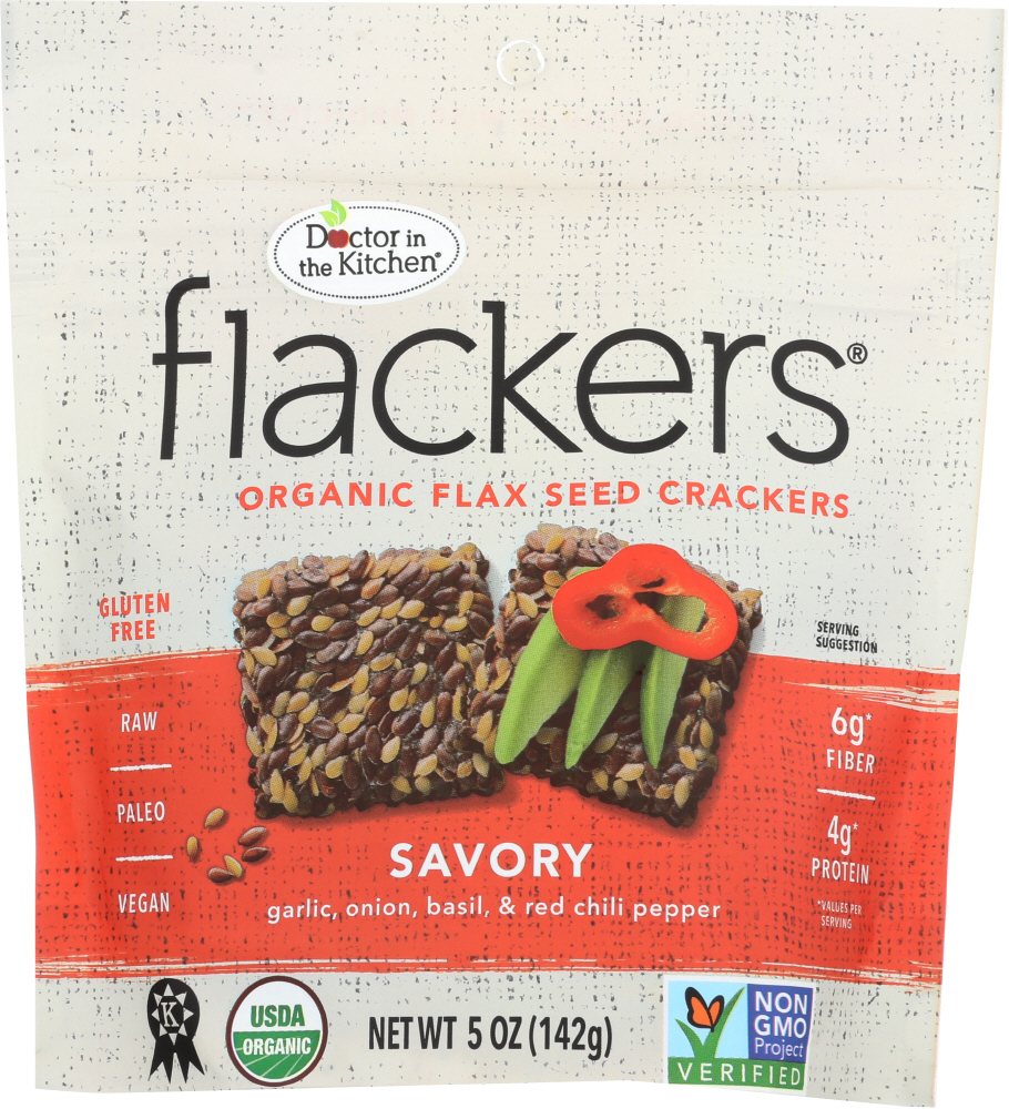 Doctor In The Kitchen Flackers Crackers, Organic, Plant Based, Savory, Flax Seed 5 Oz