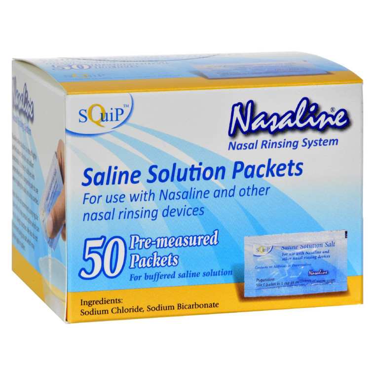 Nasaline Saline Solution Salt, 50 Pre-Measured Packets, Squip Products