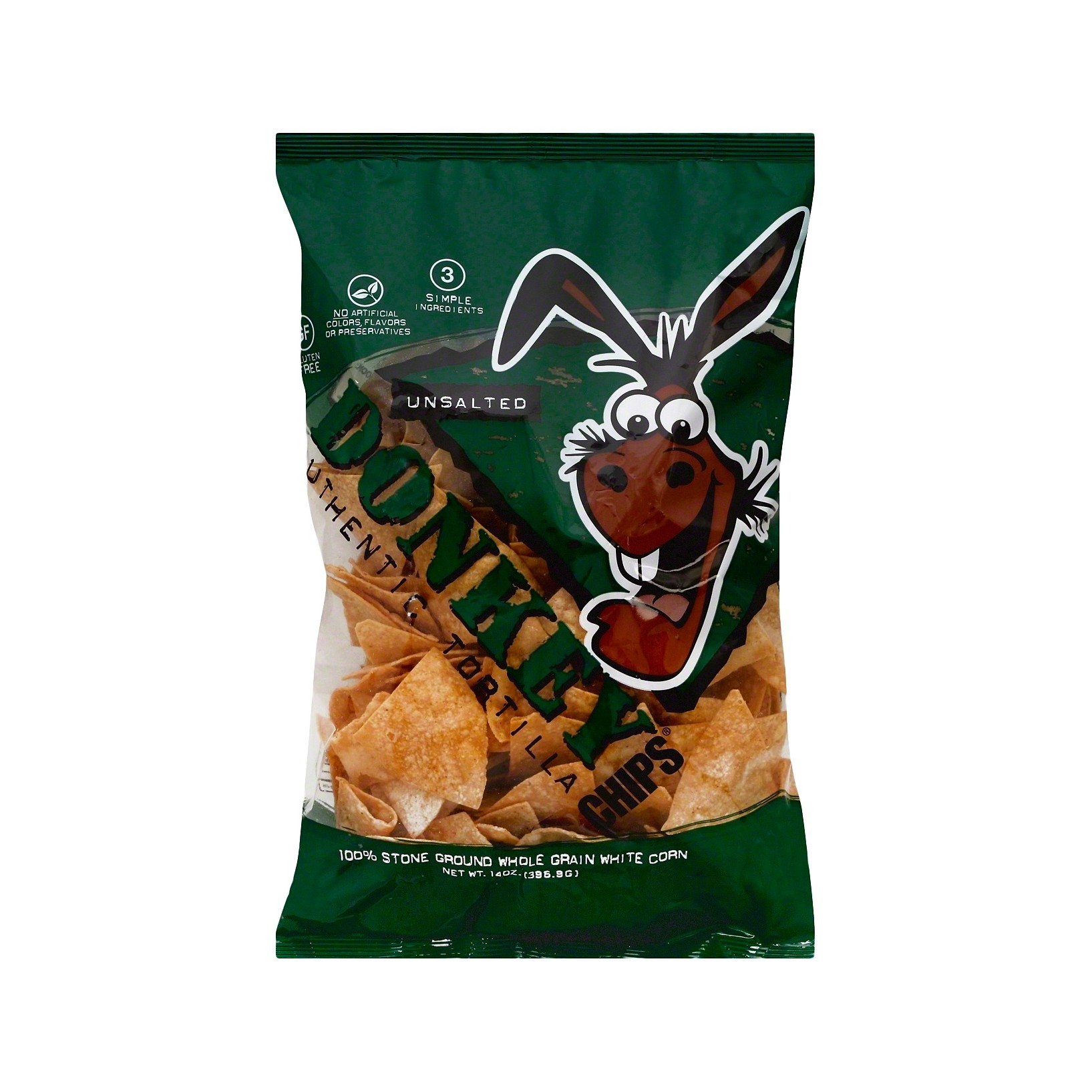 Donkey Chips Chip, Authentic Tortilla Unsalted, 14 Oz